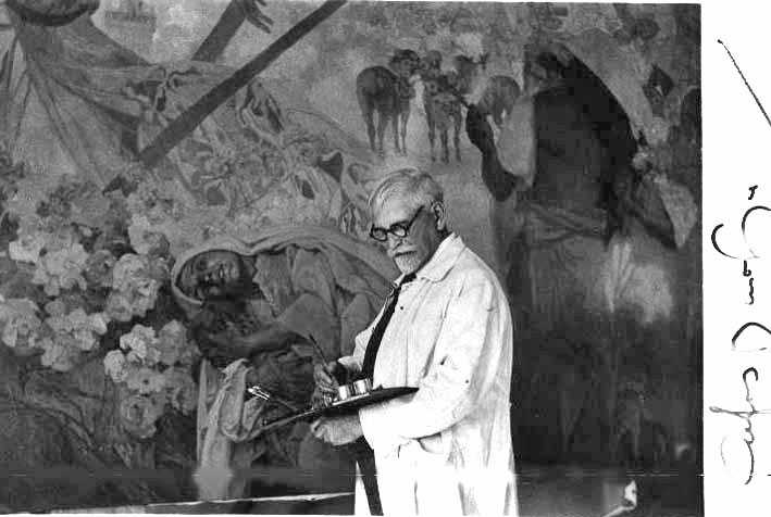 26_014.jpg - Malíř Alfons Mucha při práci v Masarykově škole práce v Kyšperku